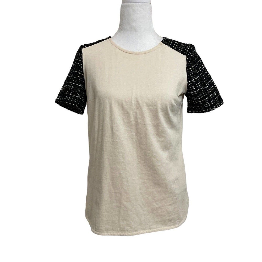 J. Crew Cream & Black Metallic Wool Blend Tweed Sleeve Shirt